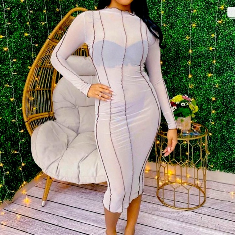 Light grey with brown stitching see through